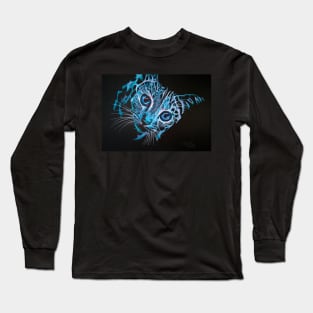 Blue Cat Acrylic Painting Long Sleeve T-Shirt